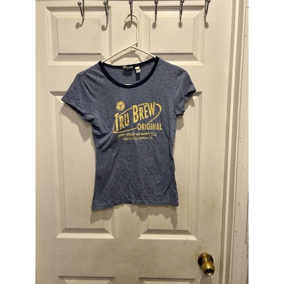 American Eagle “Sheer” T Shirt Womens Ringer Tee M Short Sleeve Blue Vintage - Picture 1 of 8